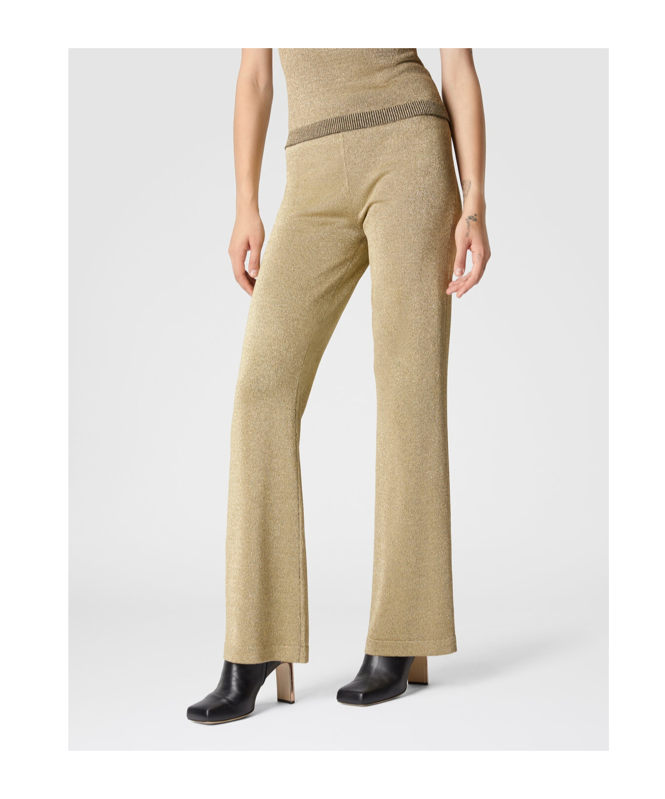 Missoni Metallic Knitted Flared Pants In Nude