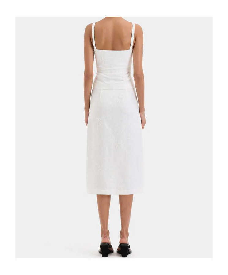 Sir Floral-embroidered Midi Skirt In White