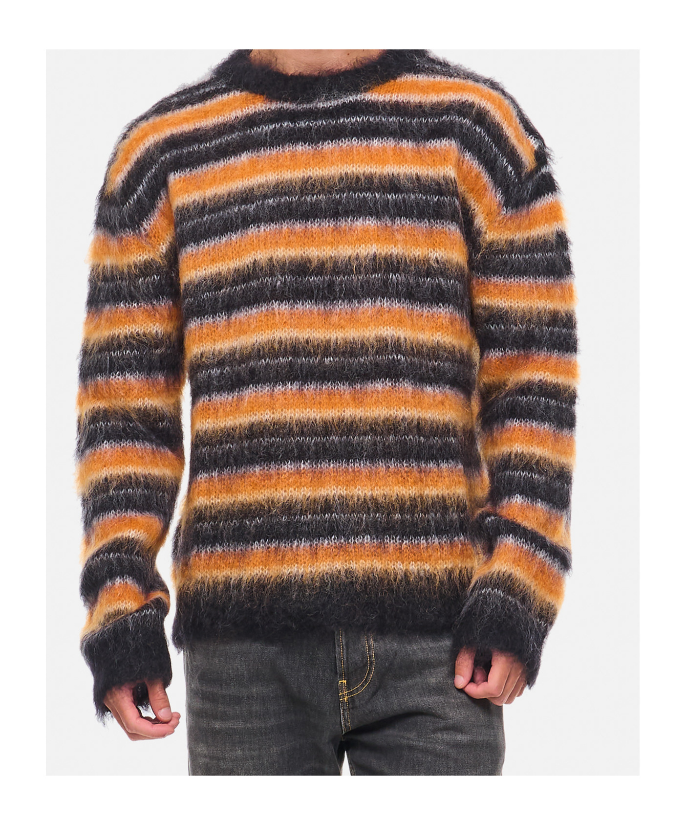 Shop Marni Striped Sweater In Black