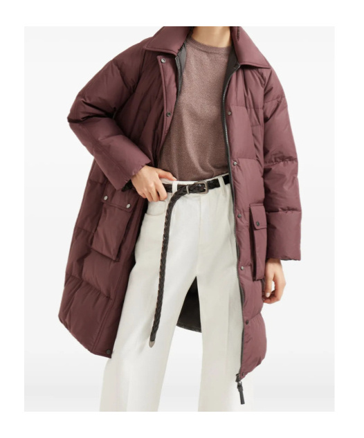Brunello Cucinelli Shiny Zipper Pull Puffer Jackets Bordeaux In Brown