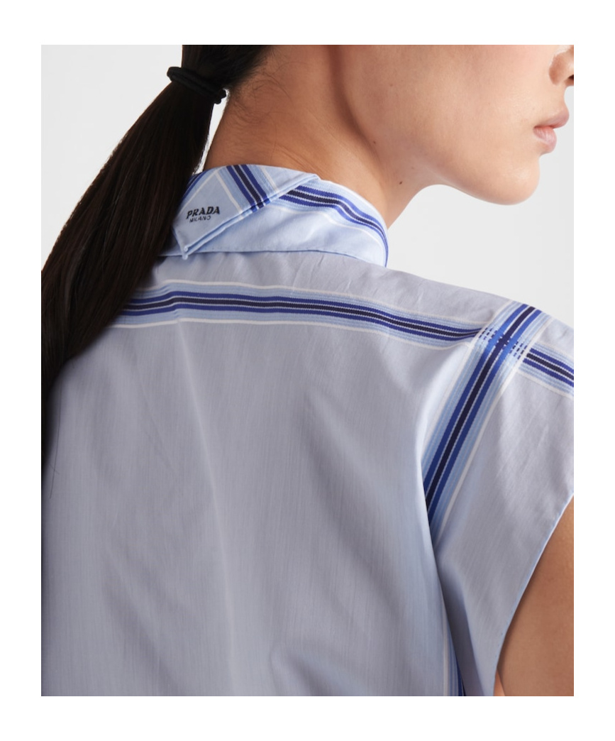 Prada Check-print Cropped Shirt In Sky-blue