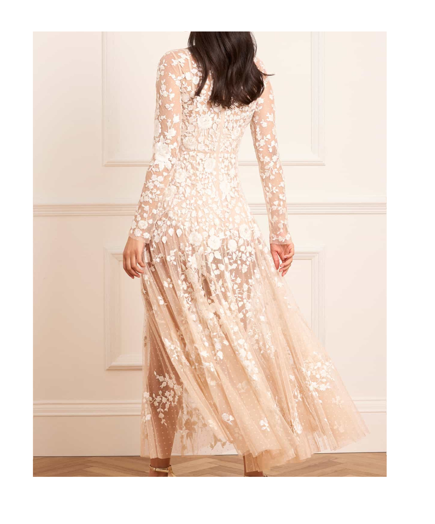 Needle & Thread Rosa Sheer Ankle Gown In Neutral