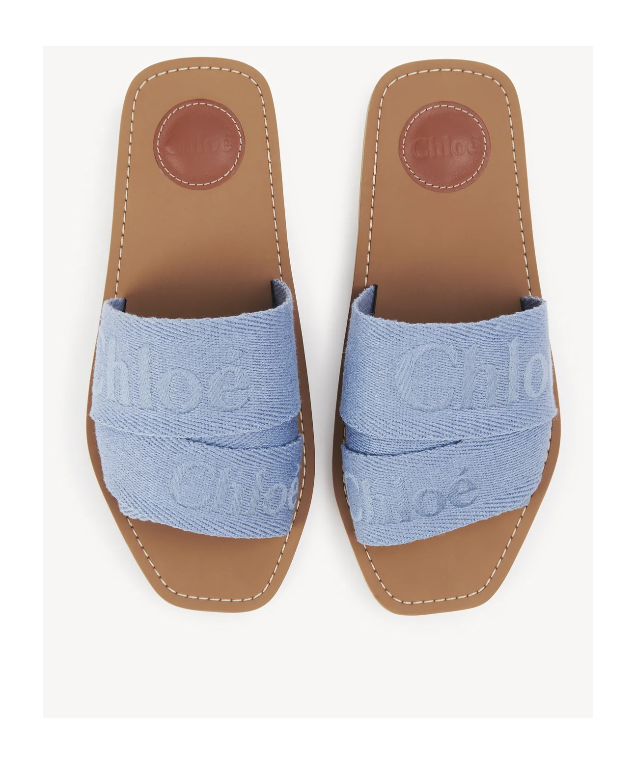 Chloé Woody Embroidered Logo Flat Sandals In Blue
