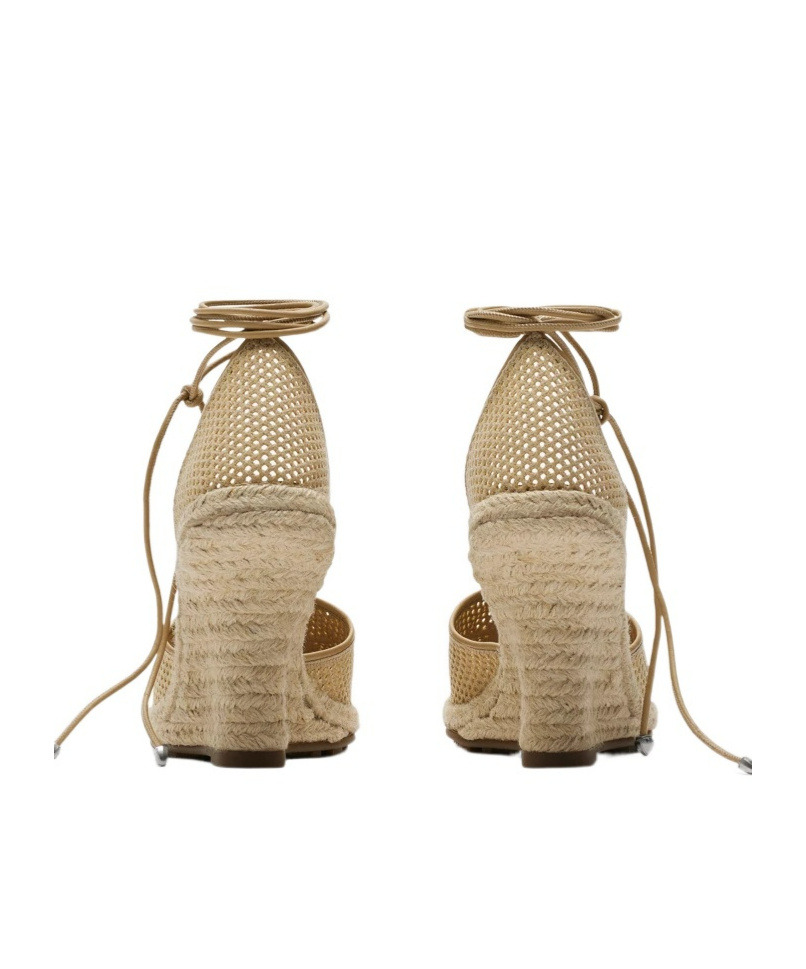 Burberry Mesh Plunge Wedge Heel Espadrilles In Nude