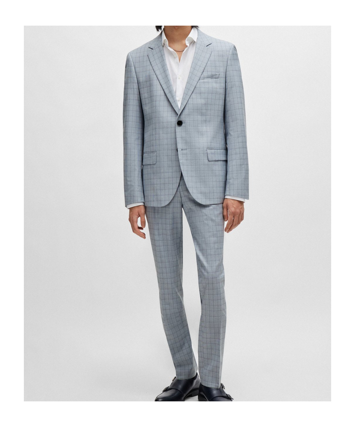 Hugo Boss Slim-fit Suit In Checked Performance-stretch Material In Blue