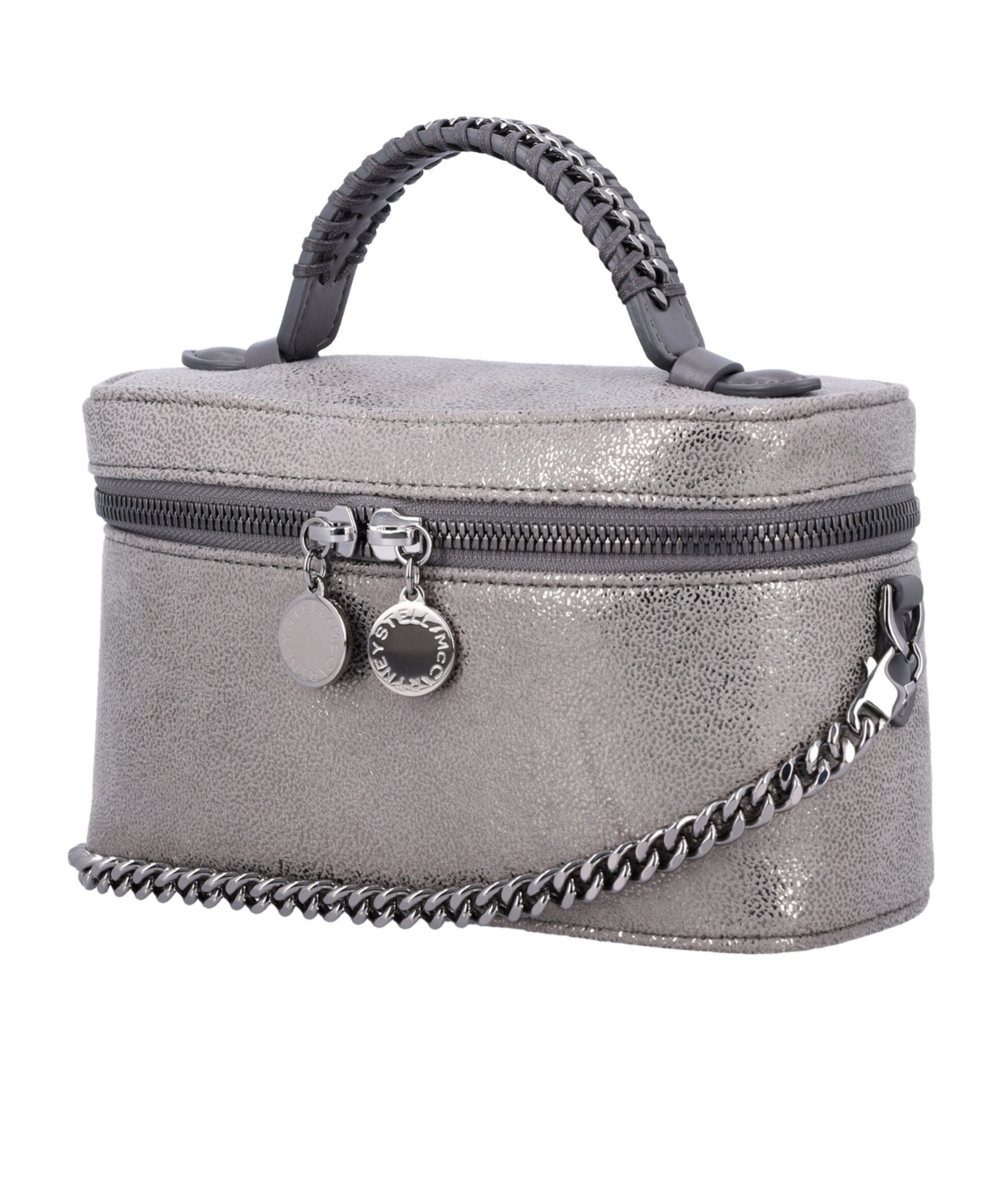 Stella Mccartney Metallic Top Handle Chain Strap Clutch Bag In Gray