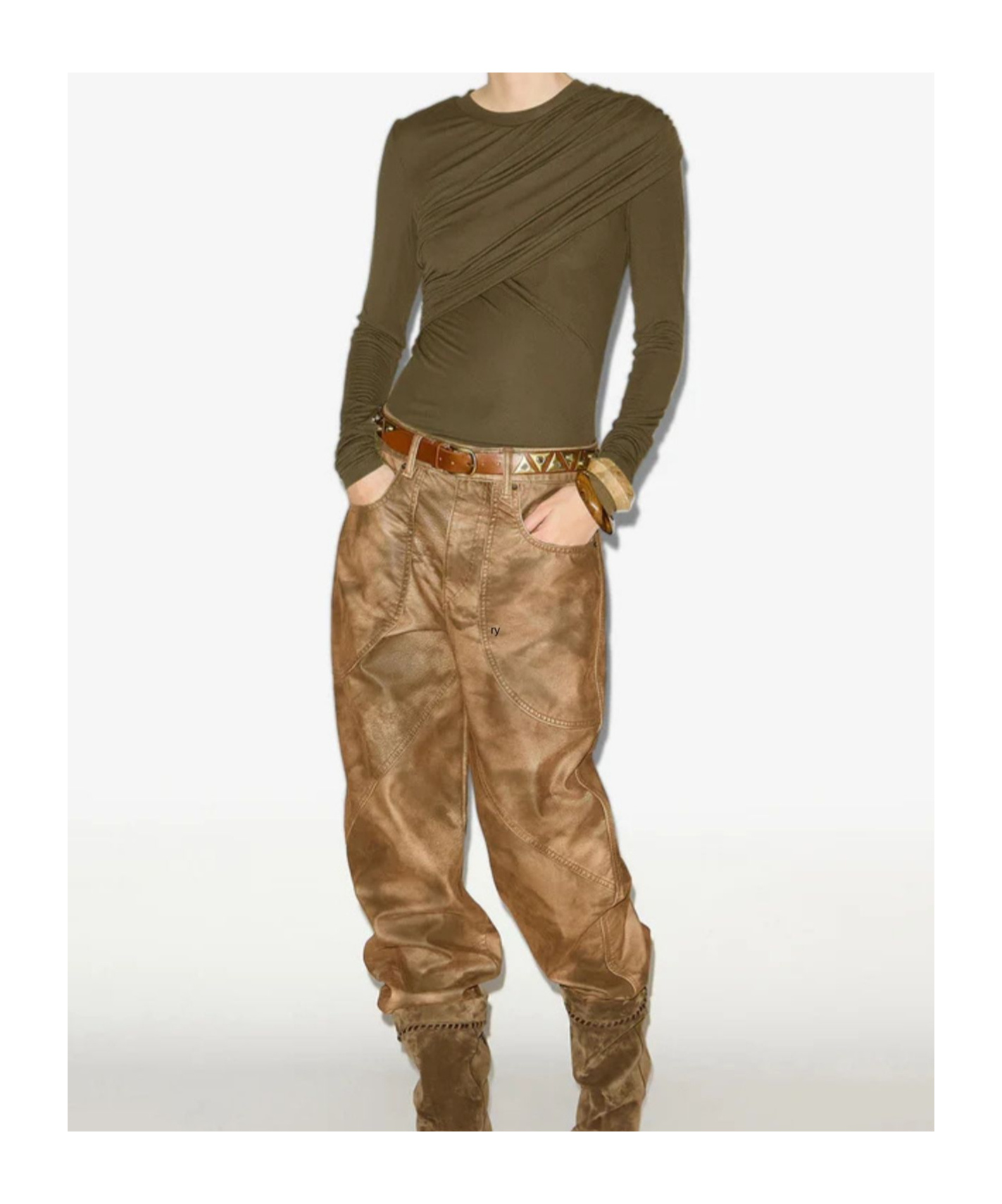 Isabel Marant Étoile Asymmetric Long Sleeve Draped T-shirt In Brown