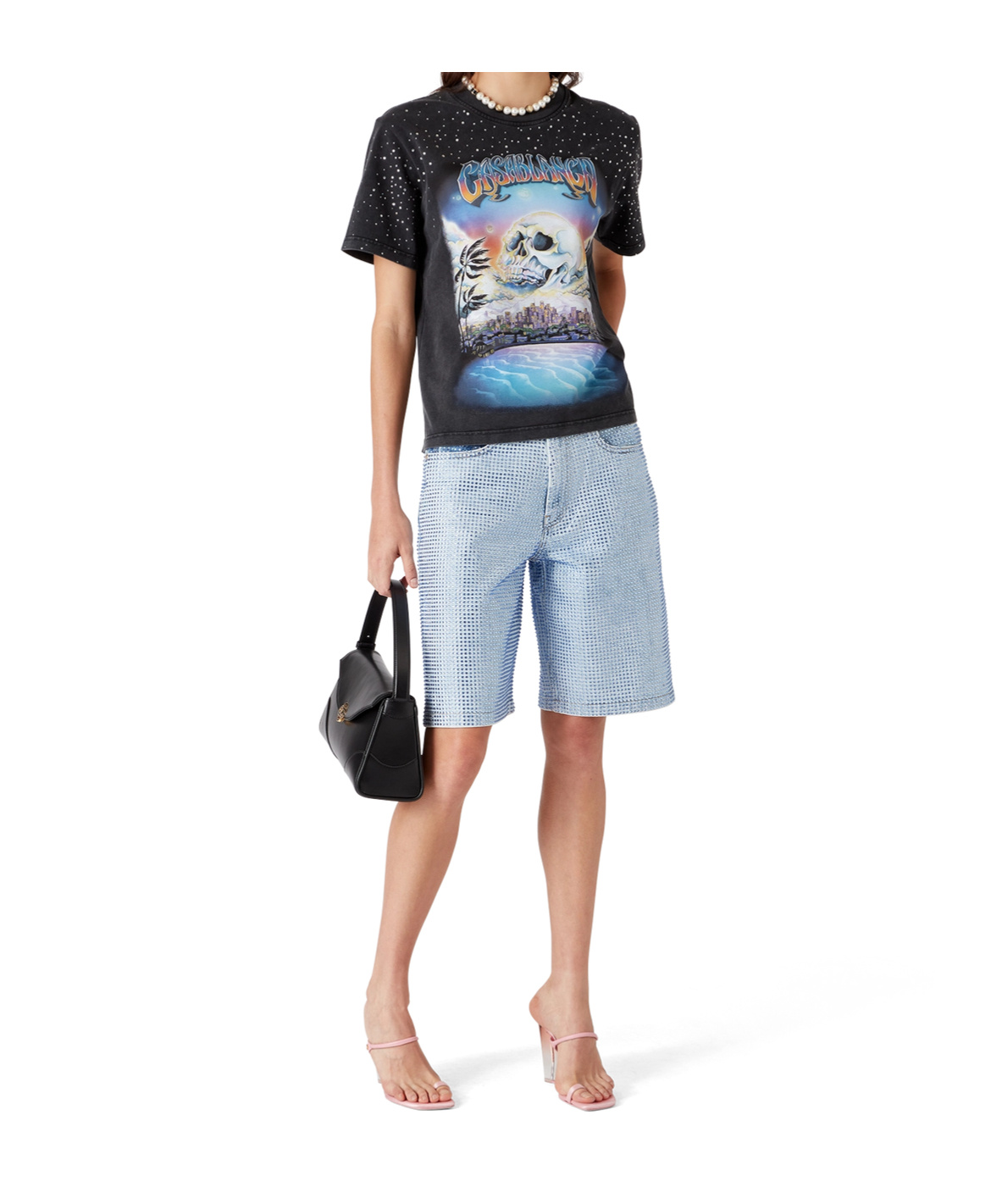 Casablanca Blue Crystal Embellished Denim Shorts In Blue