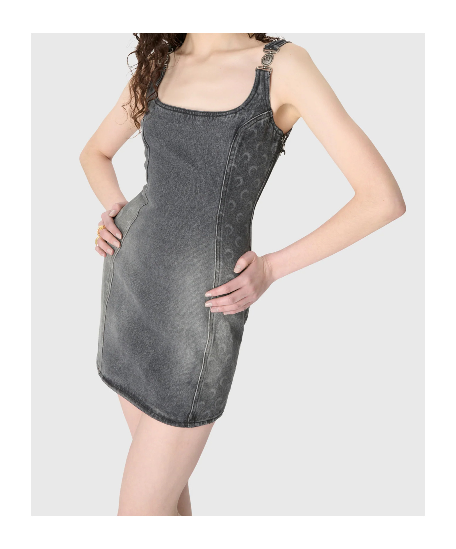 Marine Serre Moon Laser Grey Wash Denim Sleeveless Minidress In Black