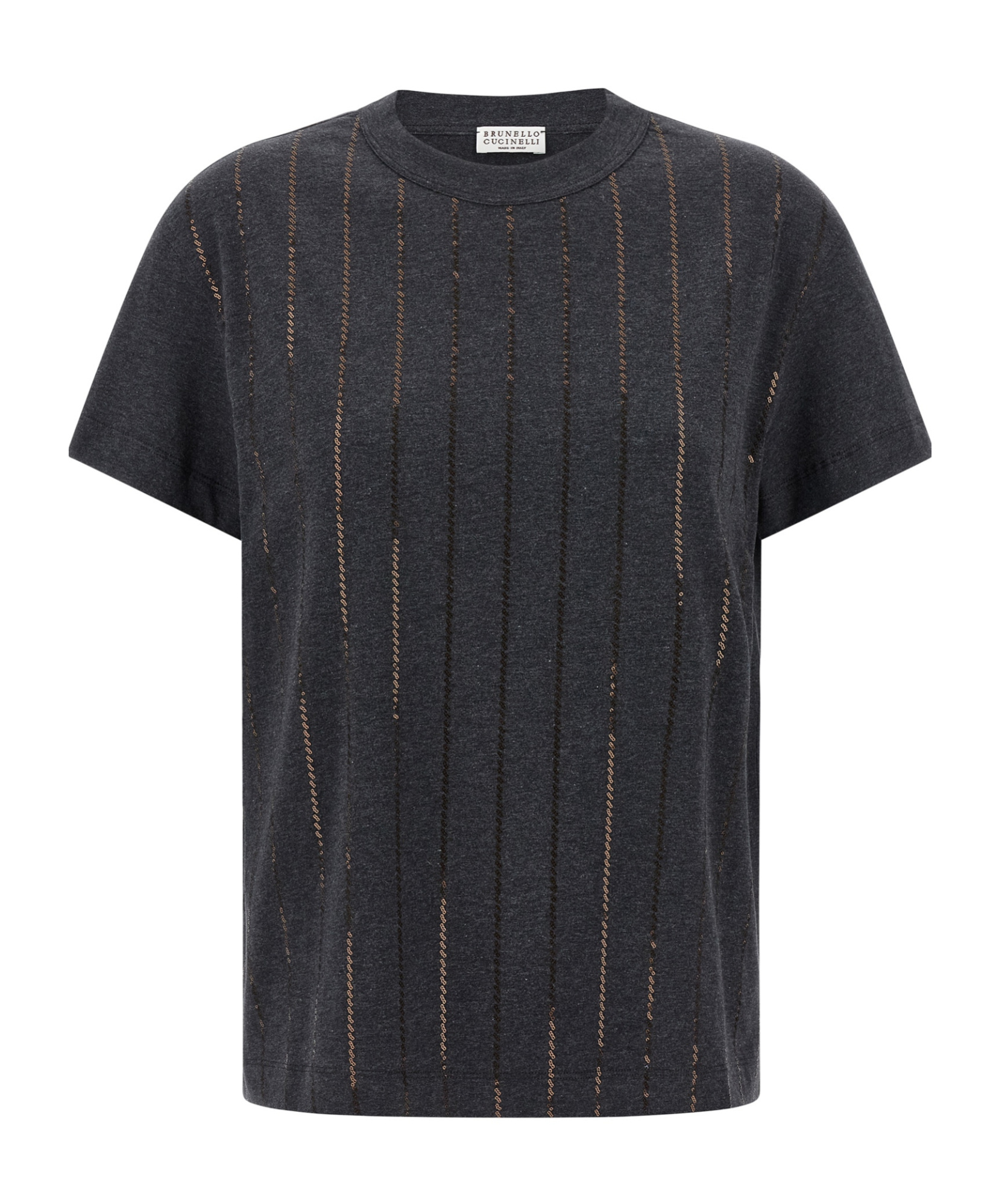 Brunello Cucinelli Grey Dazzling Chalk Stripe Embroidery T-shirt In Black