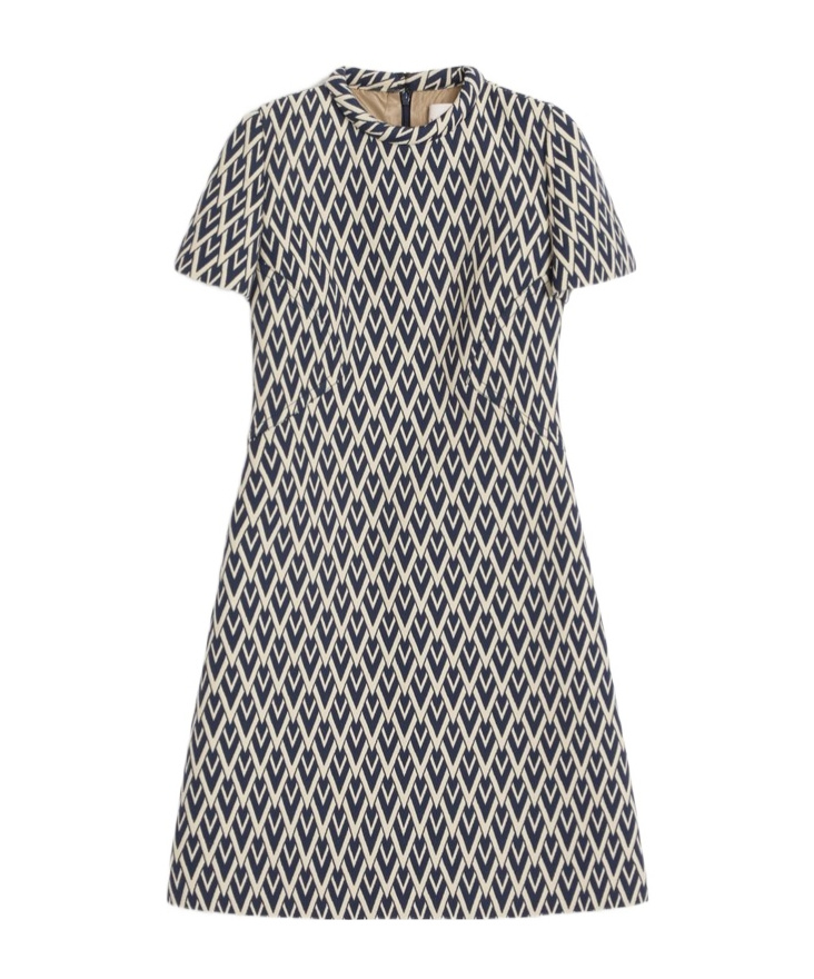 Valentino Womens Notte Crema Monogram-pattern Wool-jacquard Mini Dress In Black