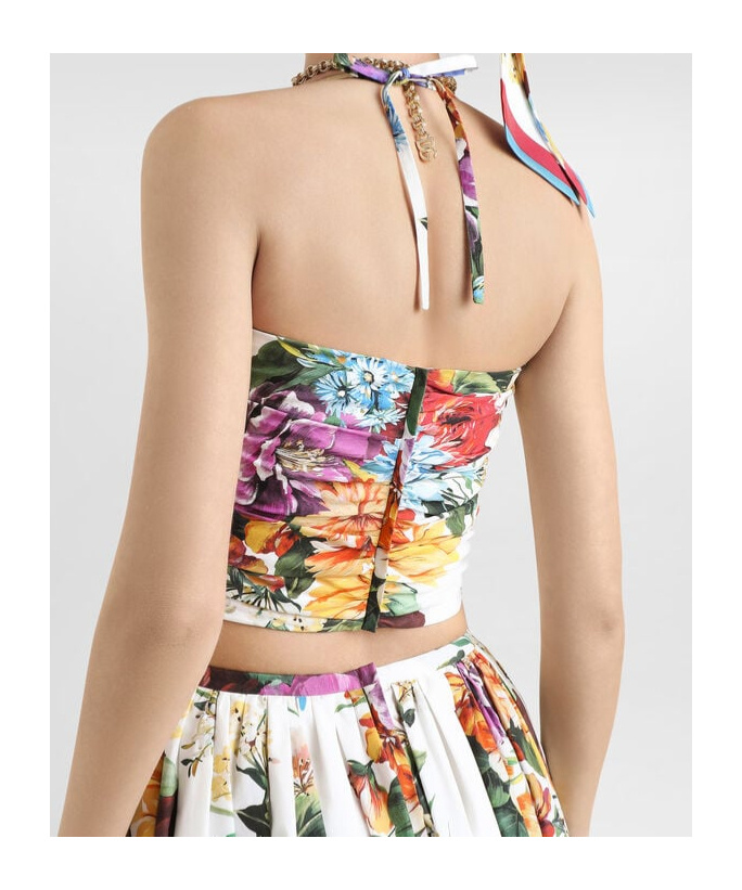 Dolce & Gabbana Floral-printed Cutout Cotton Poplin Top
