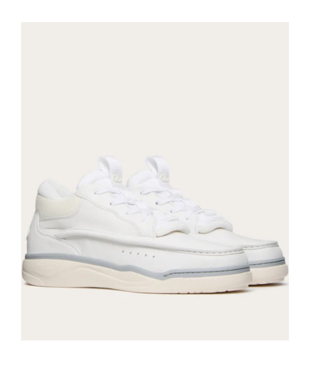 Valentino Calf Leather And Fabric Mid-top Runboot Sneakers In White