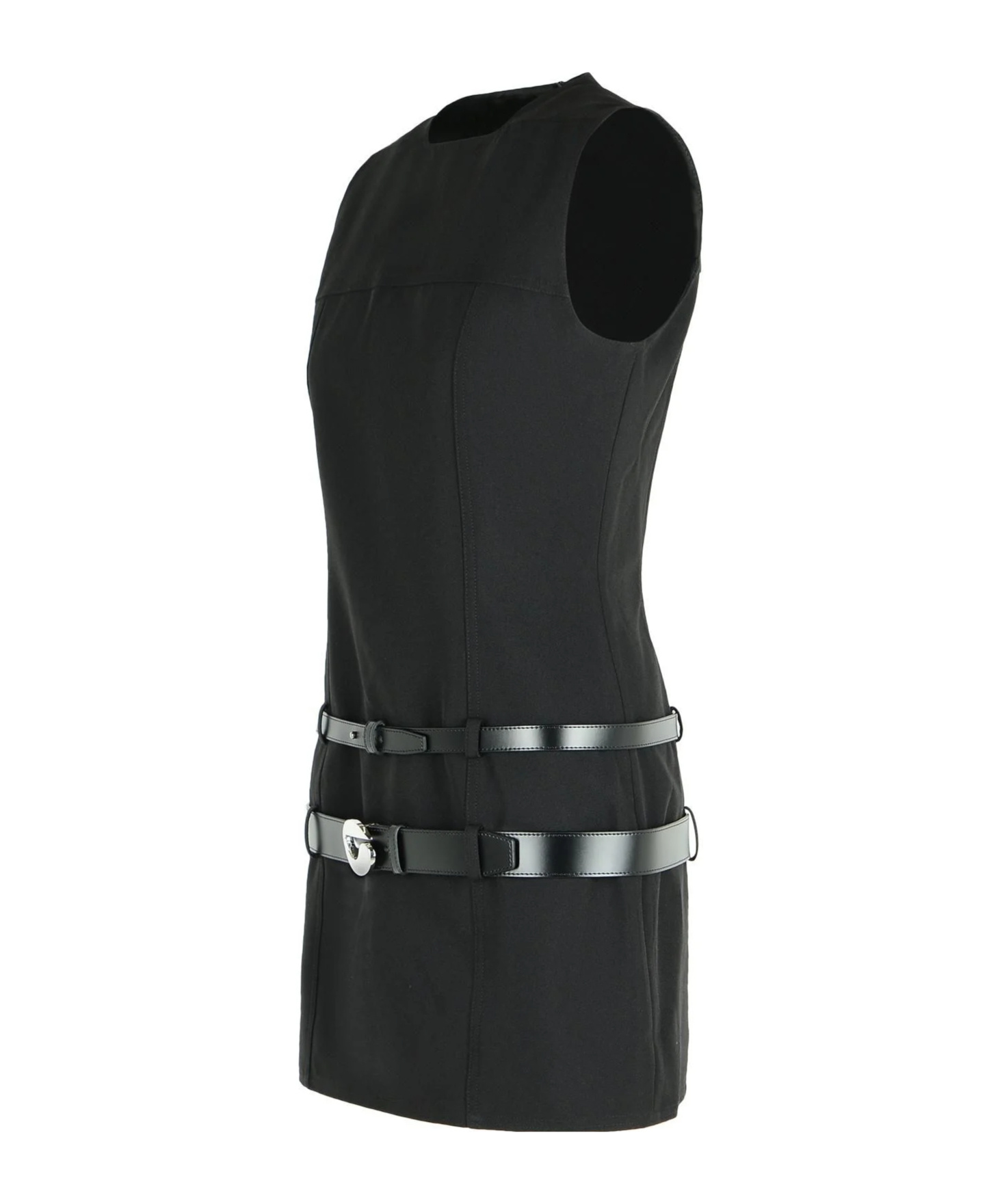 Coperni Black Sleeveless Mini Dress With Two Adjustable Belts On The Front In Tech Fabric Woman In Black