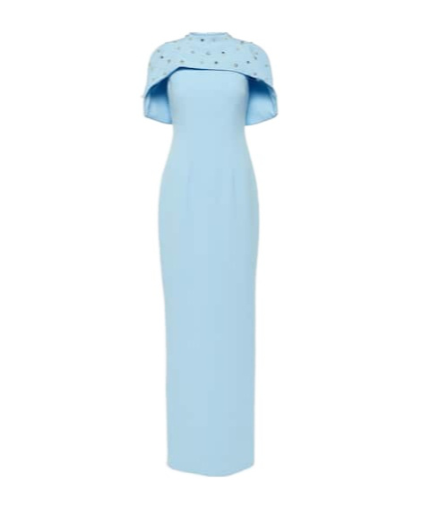Safiyaa London Crystal-embellished Caped Gown In Blue