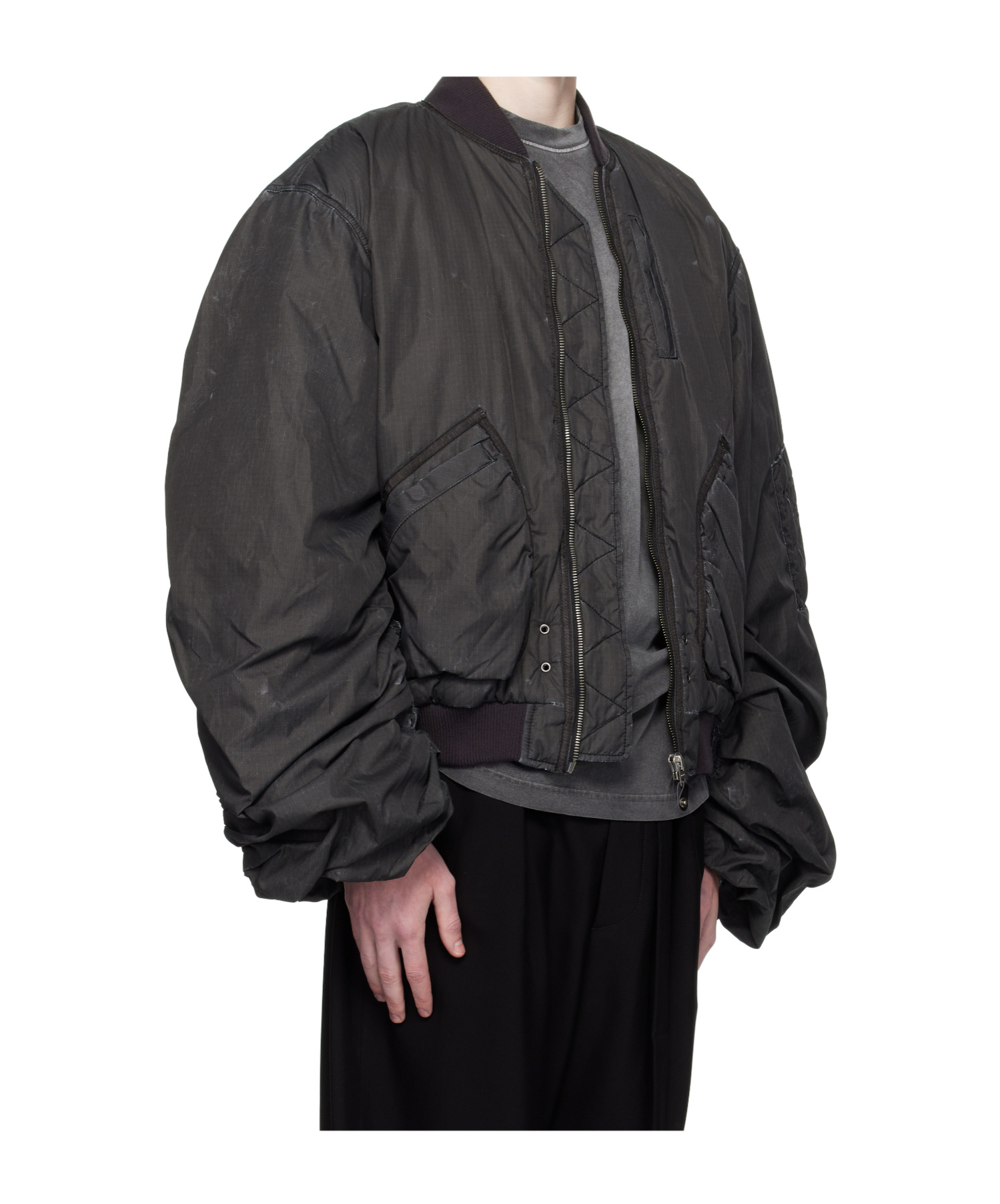 We11 Done Black Washed Nylon Bomber Jacket In Gray