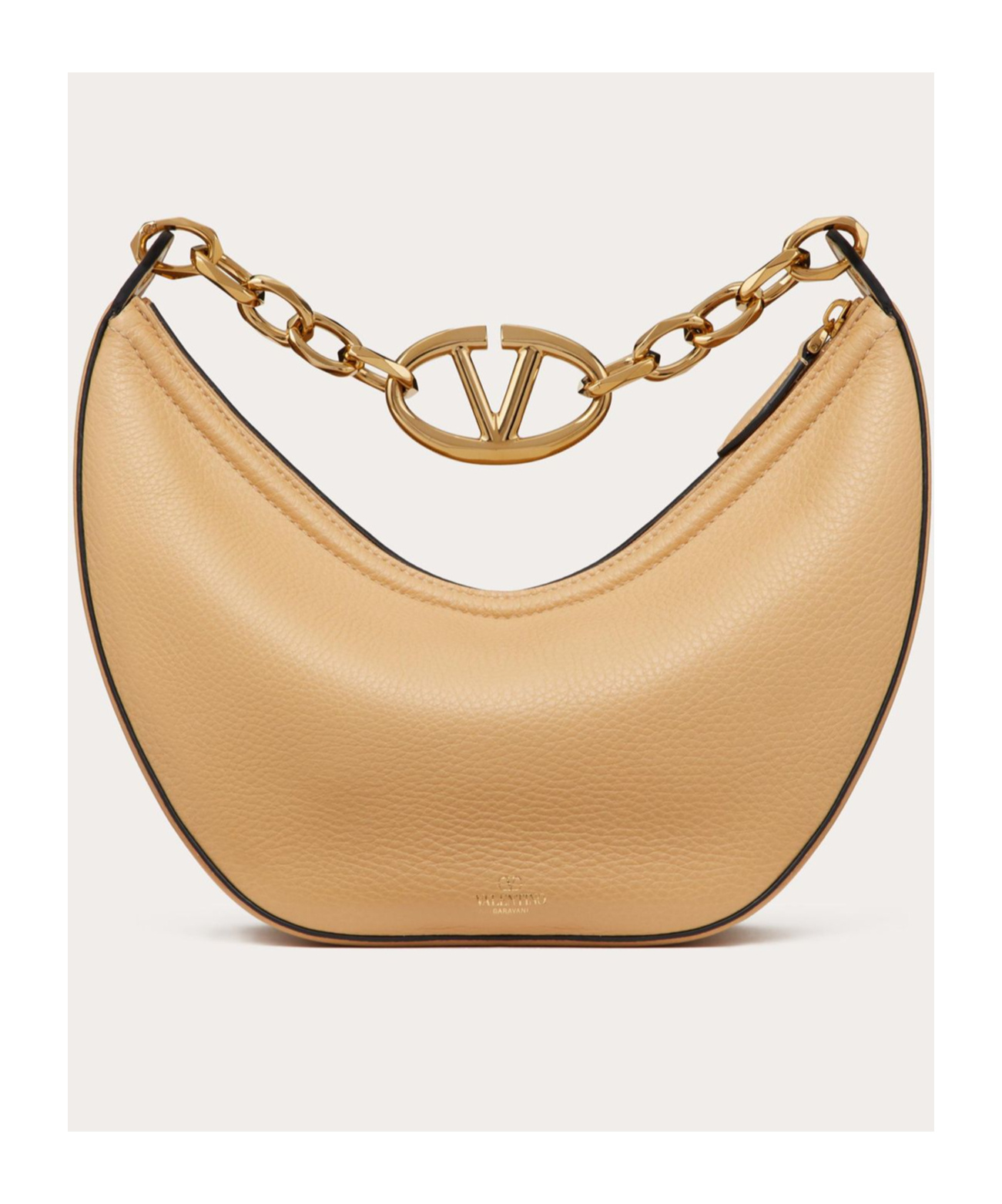 VALENTINO GARAVANI SMALL VLOGO MOON HOBO BAG IN GRAINY CALFSKIN WITH CHAIN 