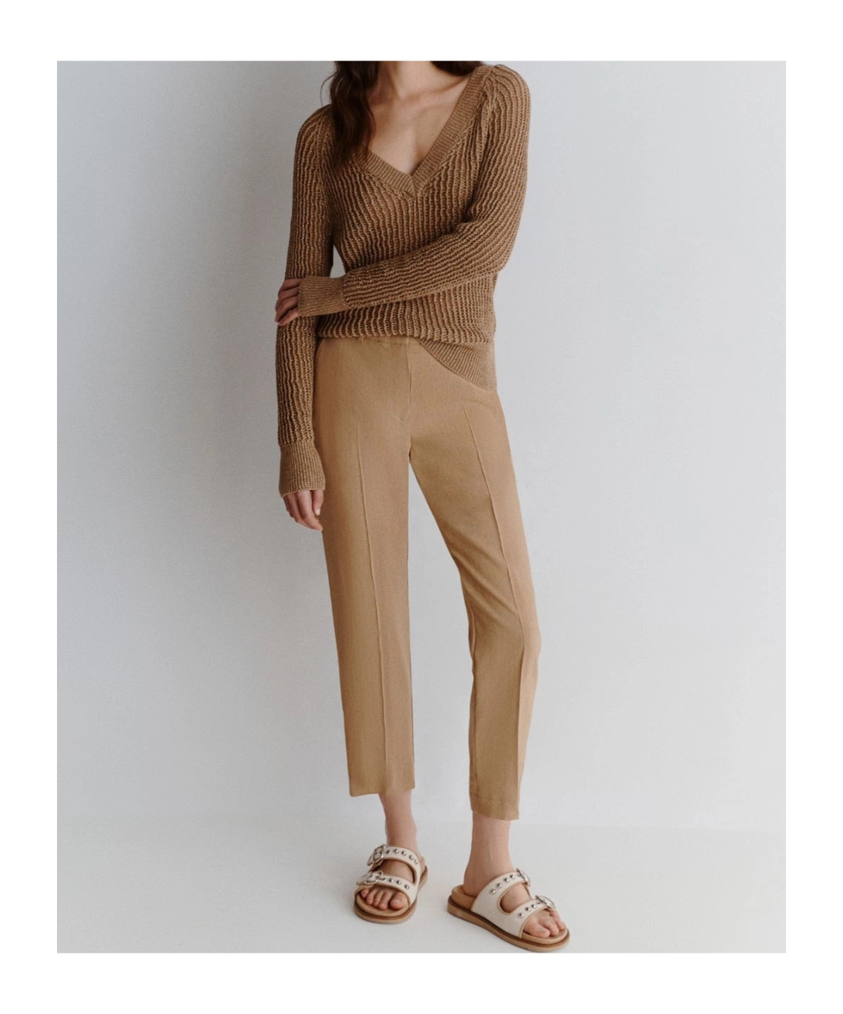 Marella Slim-fit Stretch Viscose And Linen Trousers In Brown