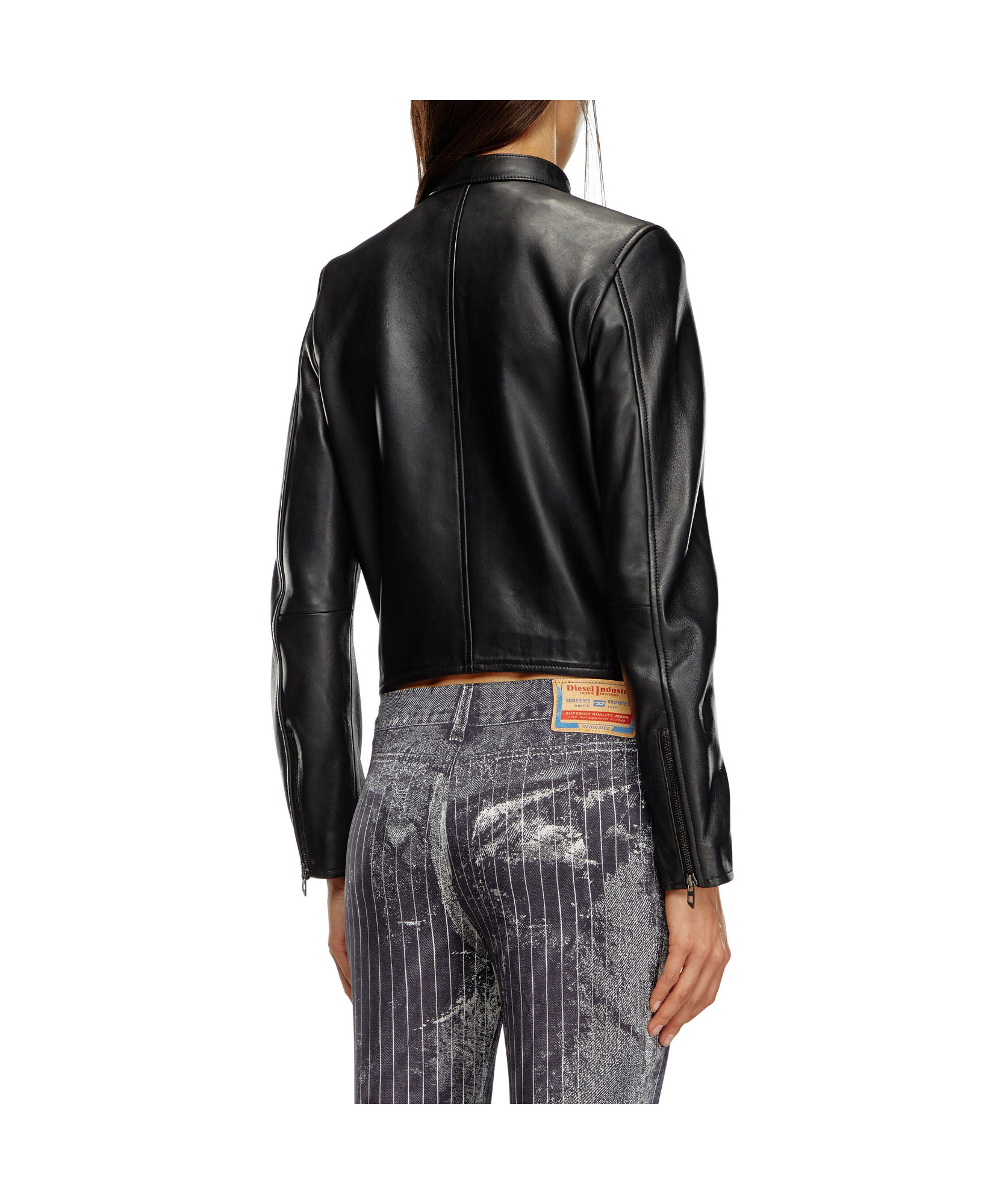Diesel Black Lambskin Mock Neck Jacket In Black