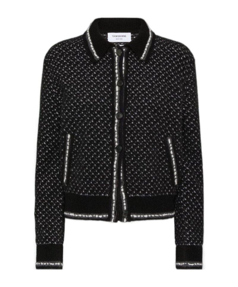 Thom Browne Spread-collar Tweed Bomber Jacket In Black
