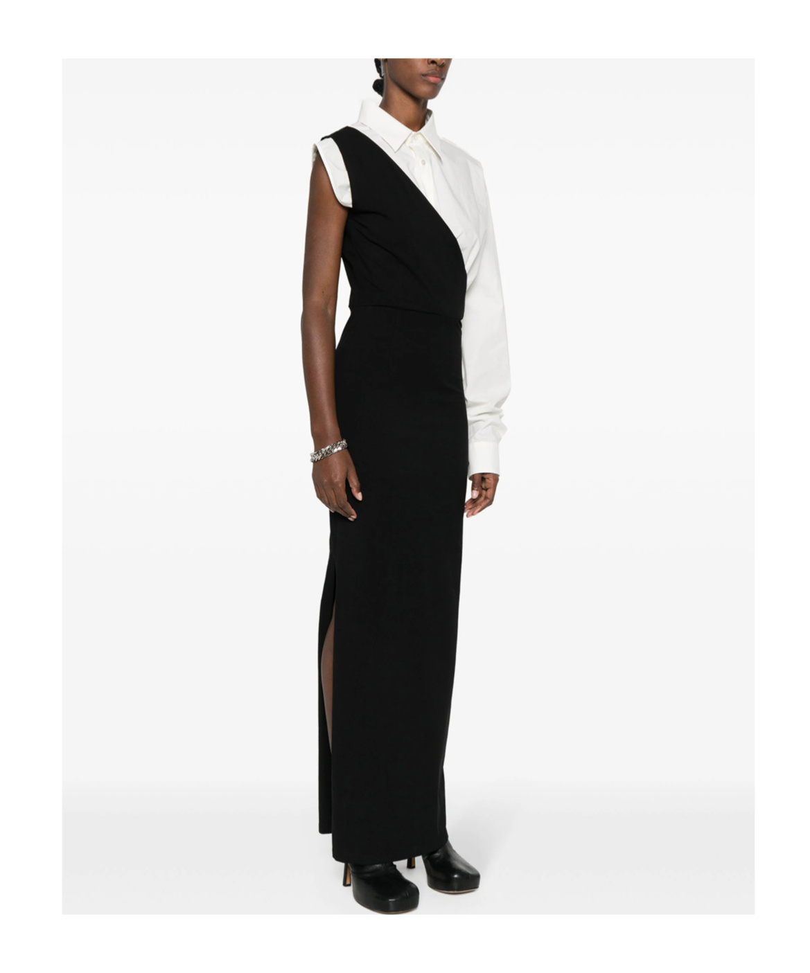 Mm6 Maison Margiela Combo One-sleeve Maxi Dress In Black