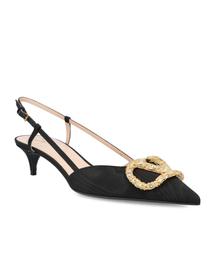 Valentino Crystal Buckle Pointed Toe Stiletto Pumps In Black