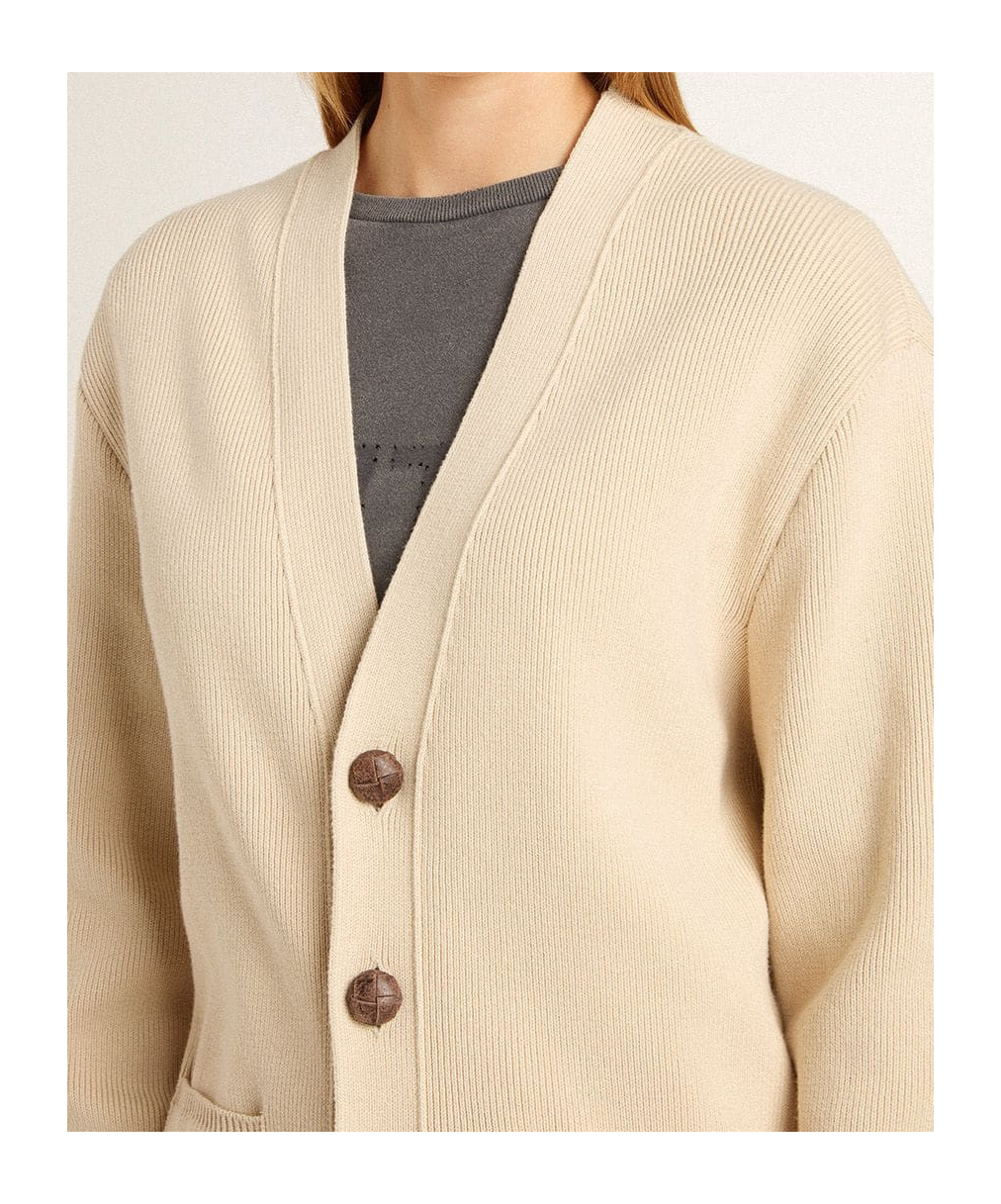 Golden Goose Womens Beige Cardigan With 'golden' Lettering On The Back In Neutral