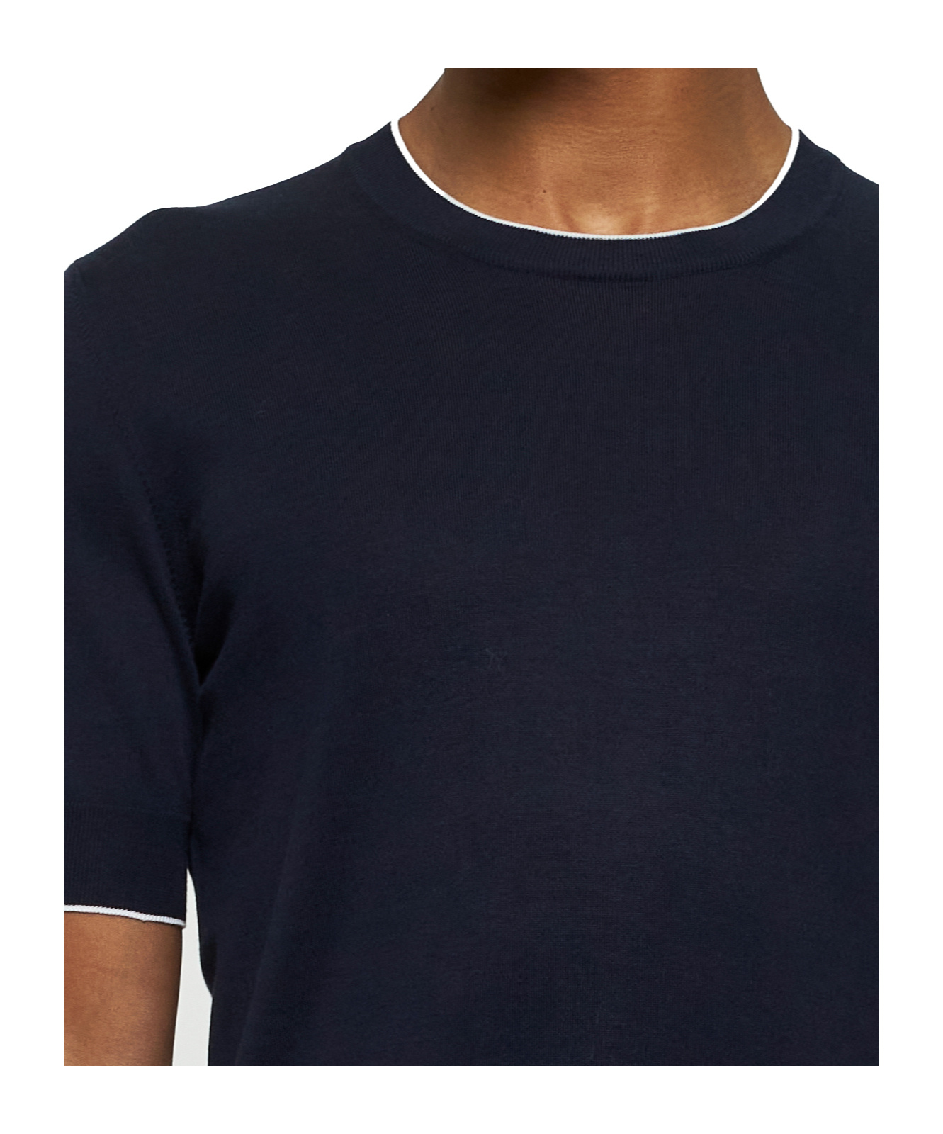 Brunello Cucinelli Blue Cotton Crewneck Sweater In Black
