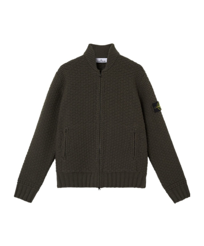 Stone Island Bomber-style Jumper With Zip Pockets In Green