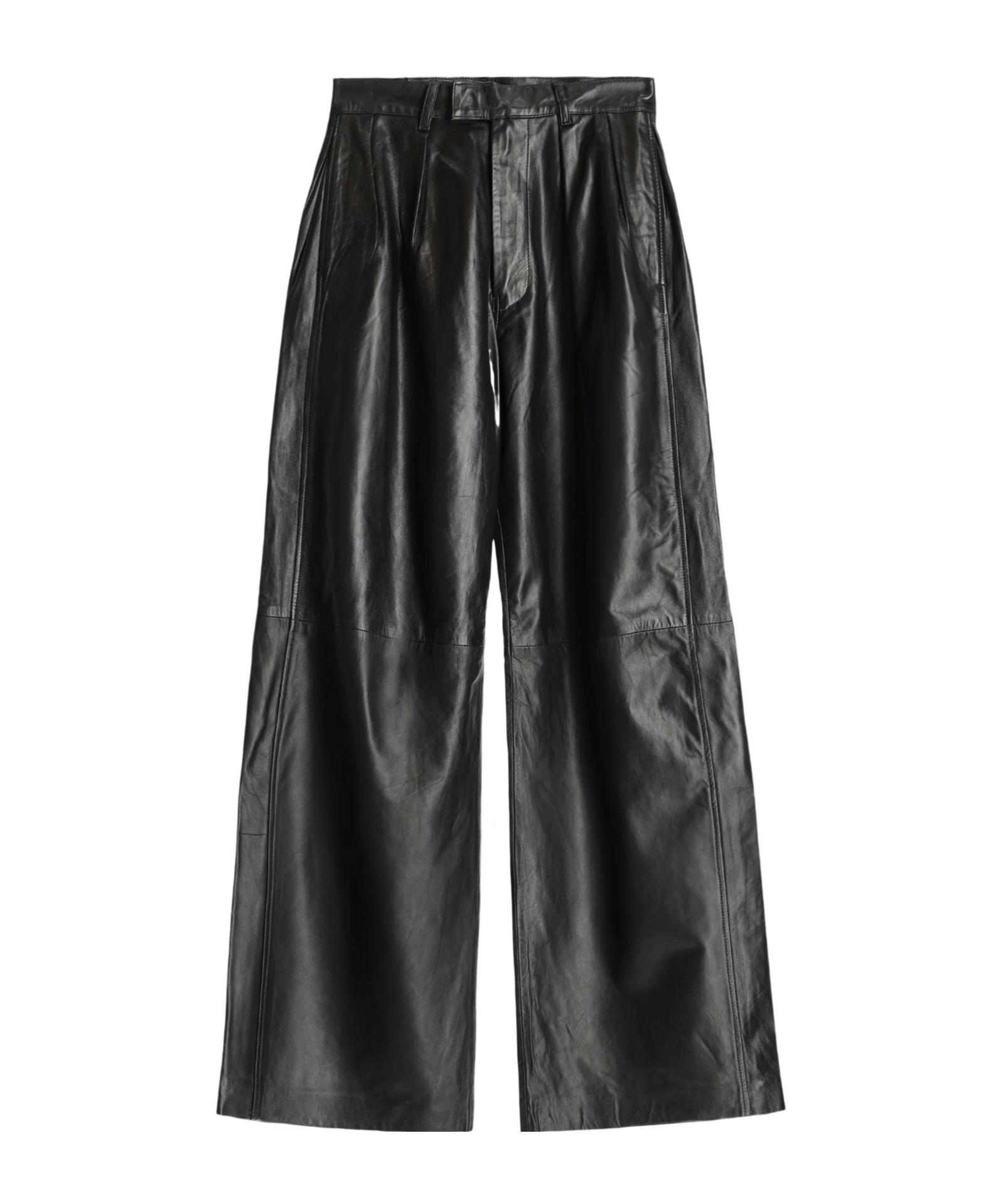 R13 Pleated Wide Leg Leather Trousers In Black
