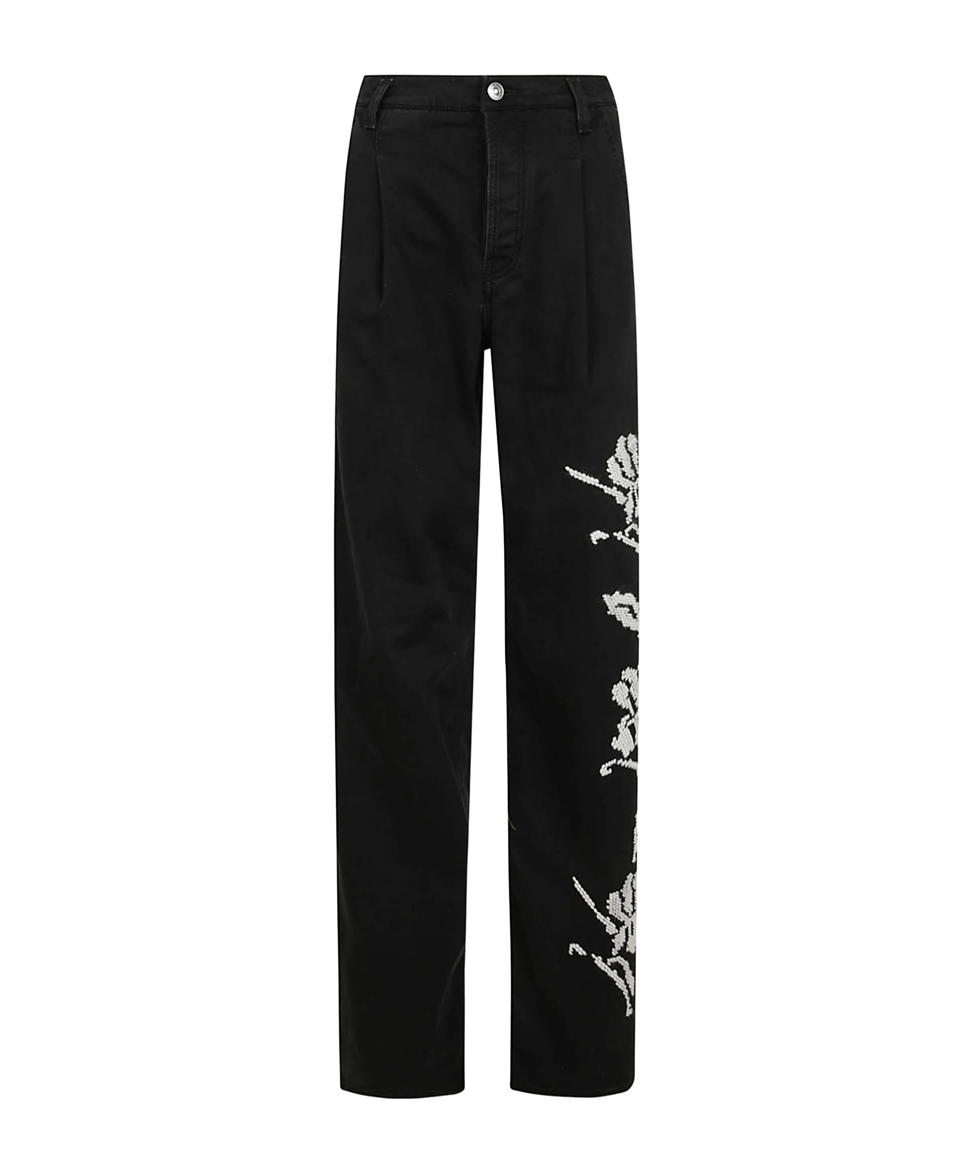 Ermanno Scervino Relaxed Fit Denim Trousers Floral Embroidery In Black