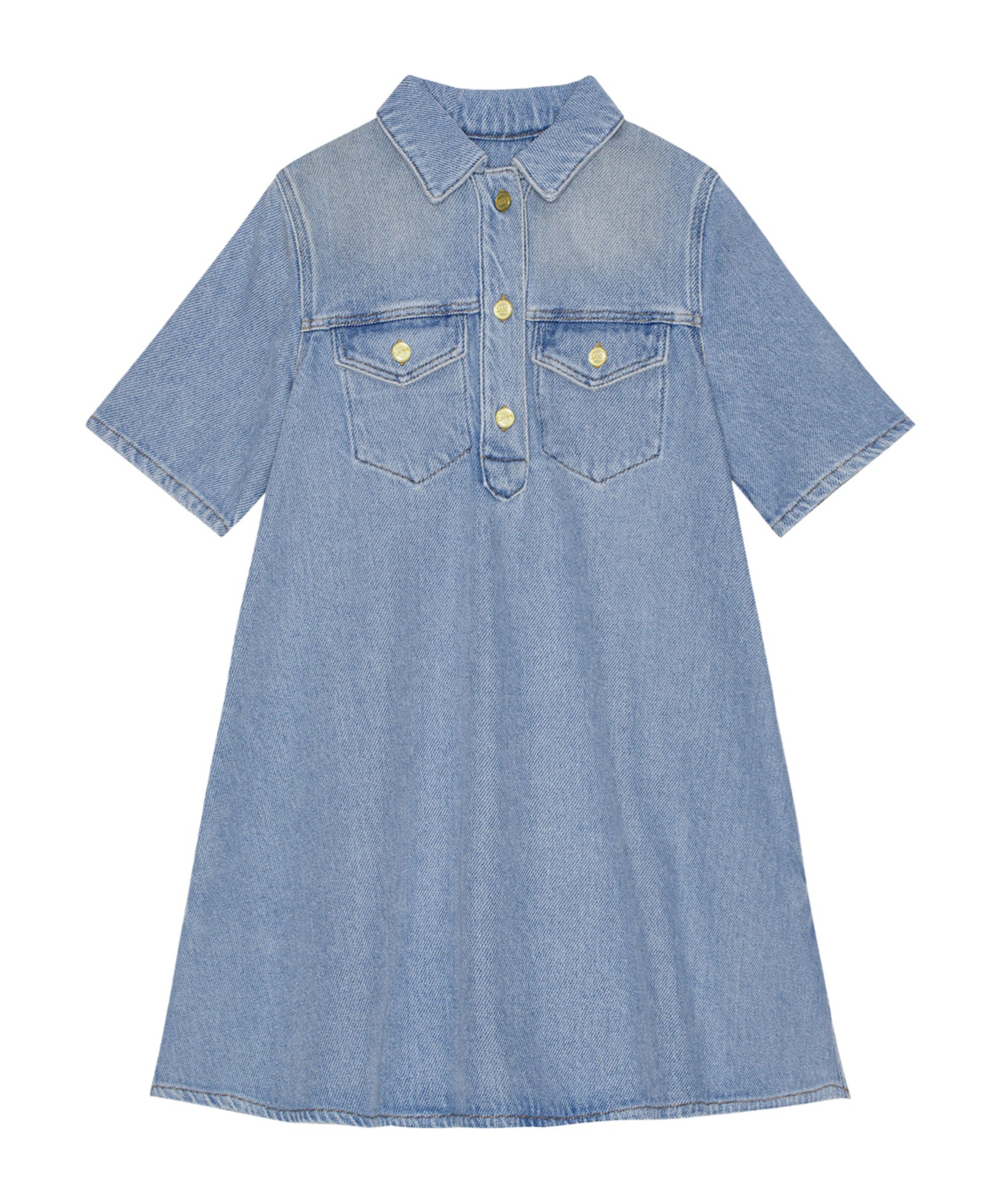 Ganni Cutline Organic Cotton Denim Minidress In Mid Blue Vintage