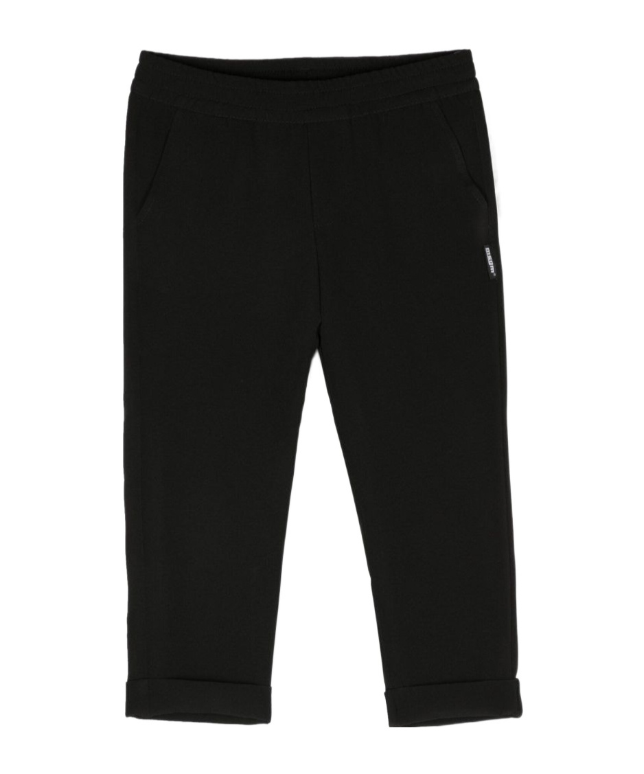 Shop Msgm Logo-patch Straight-leg Trousers In Black