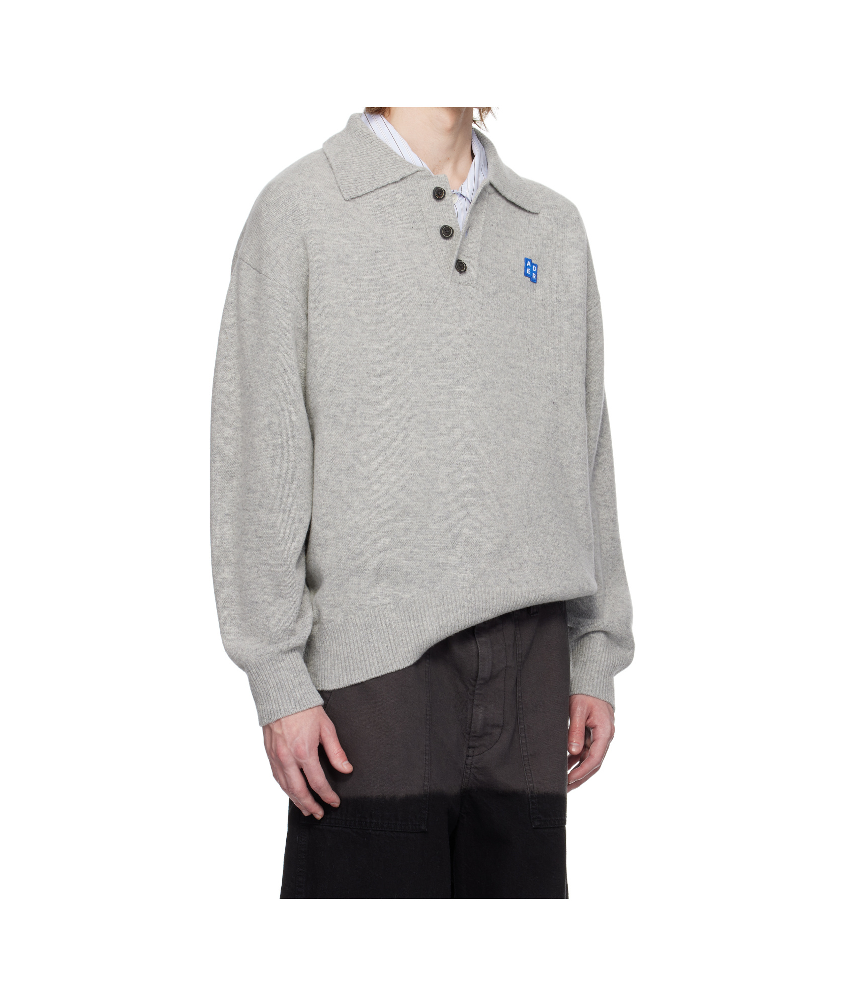Ader Error Long Sleeve Polo Sweater In Grey