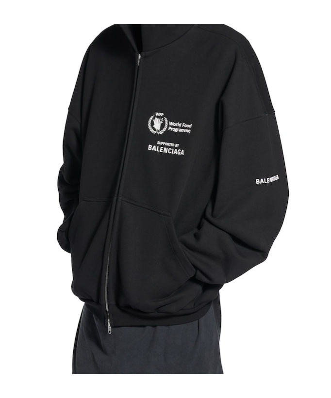 Balenciaga Men's Wfp Outerwear Zip-up Hoodie In Black/white In Black