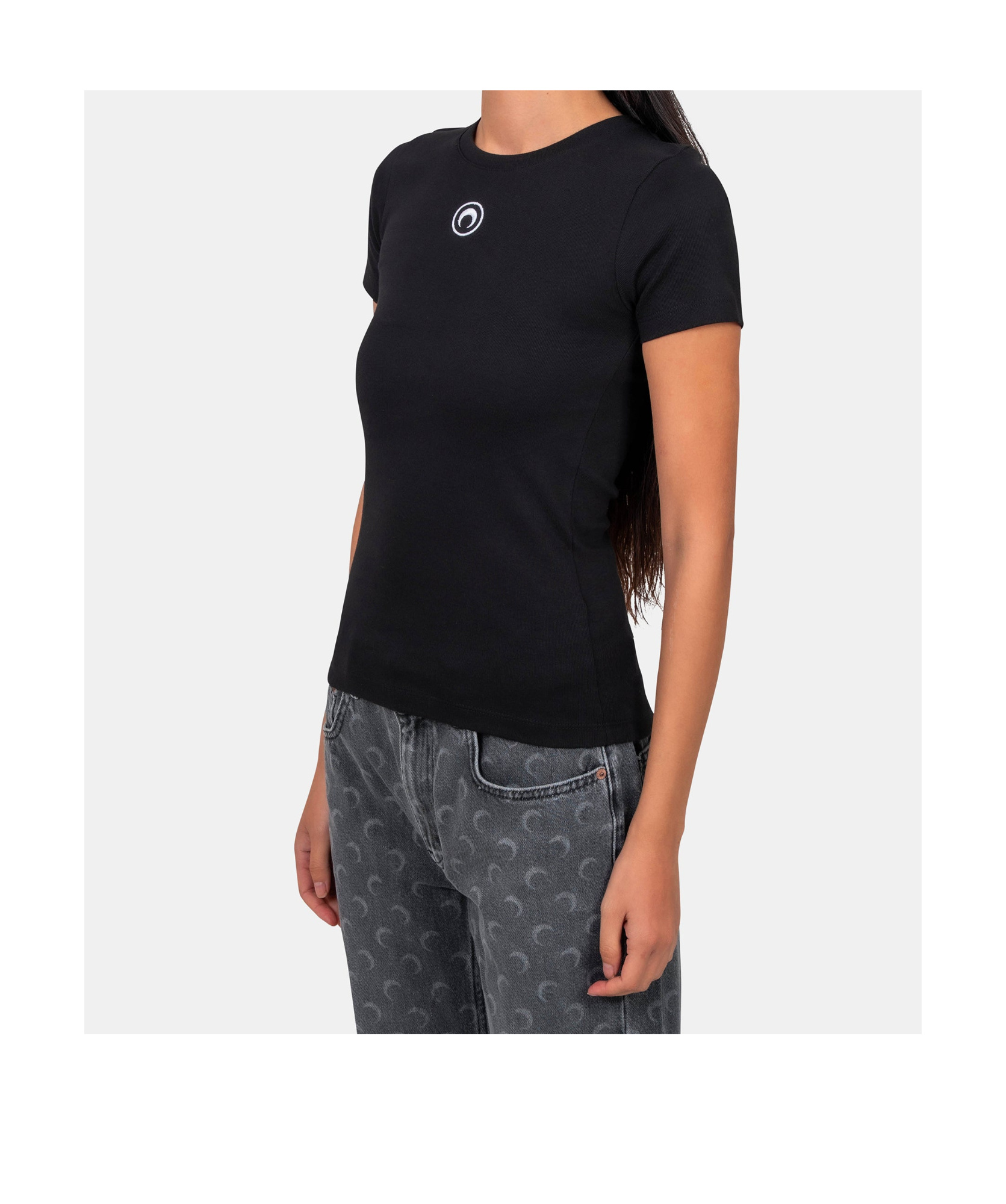 Marine Serre Round-neck Short-sleeved T-shirt In Black