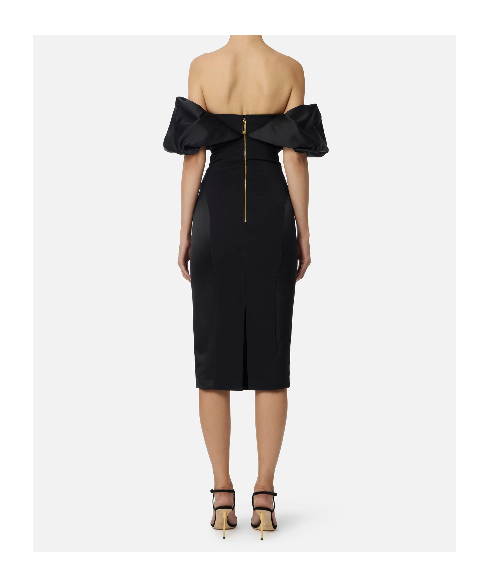Elisabetta Franchi Dress In Duchess Satin With 3d Neckline In Black