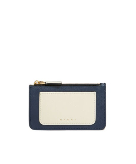 Marni Deep Blue Cream And Green Saffiano Leather Card Case