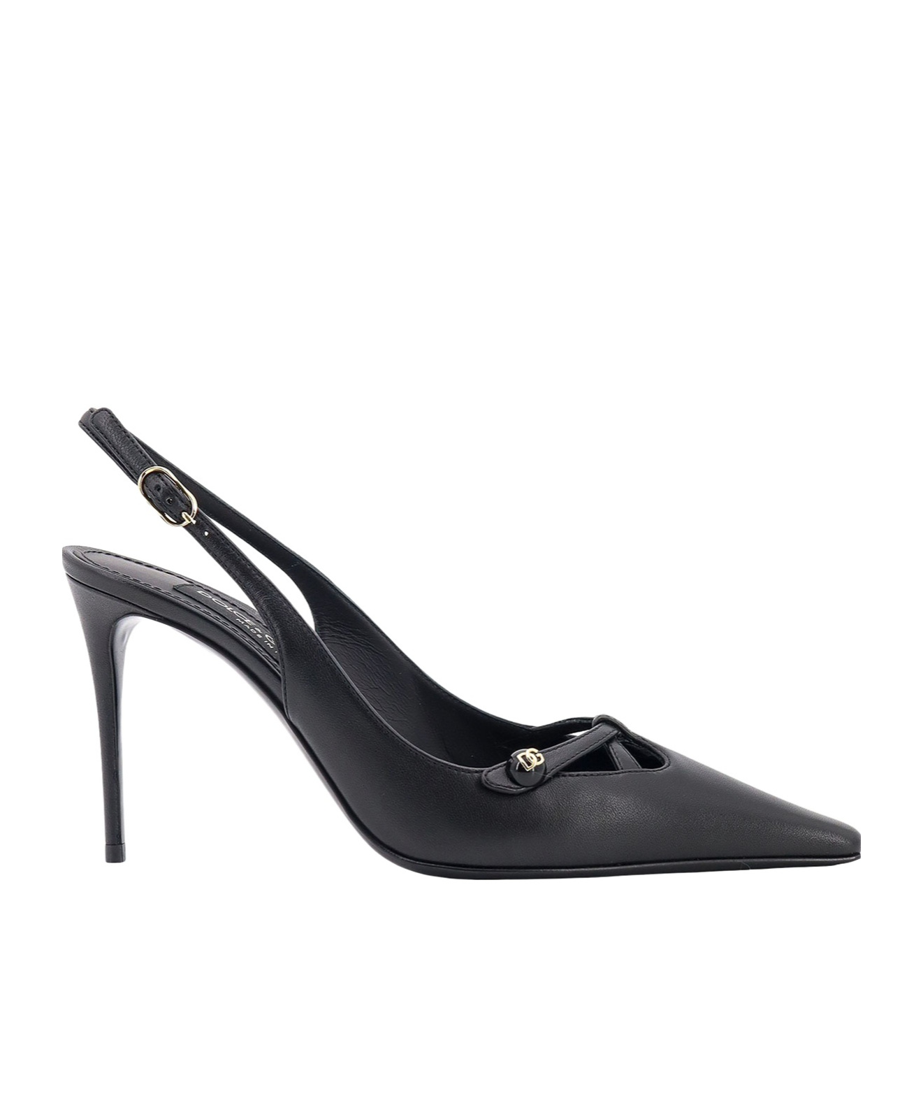 Dolce & Gabbana Leather Slingback With Metal Monogram In Black