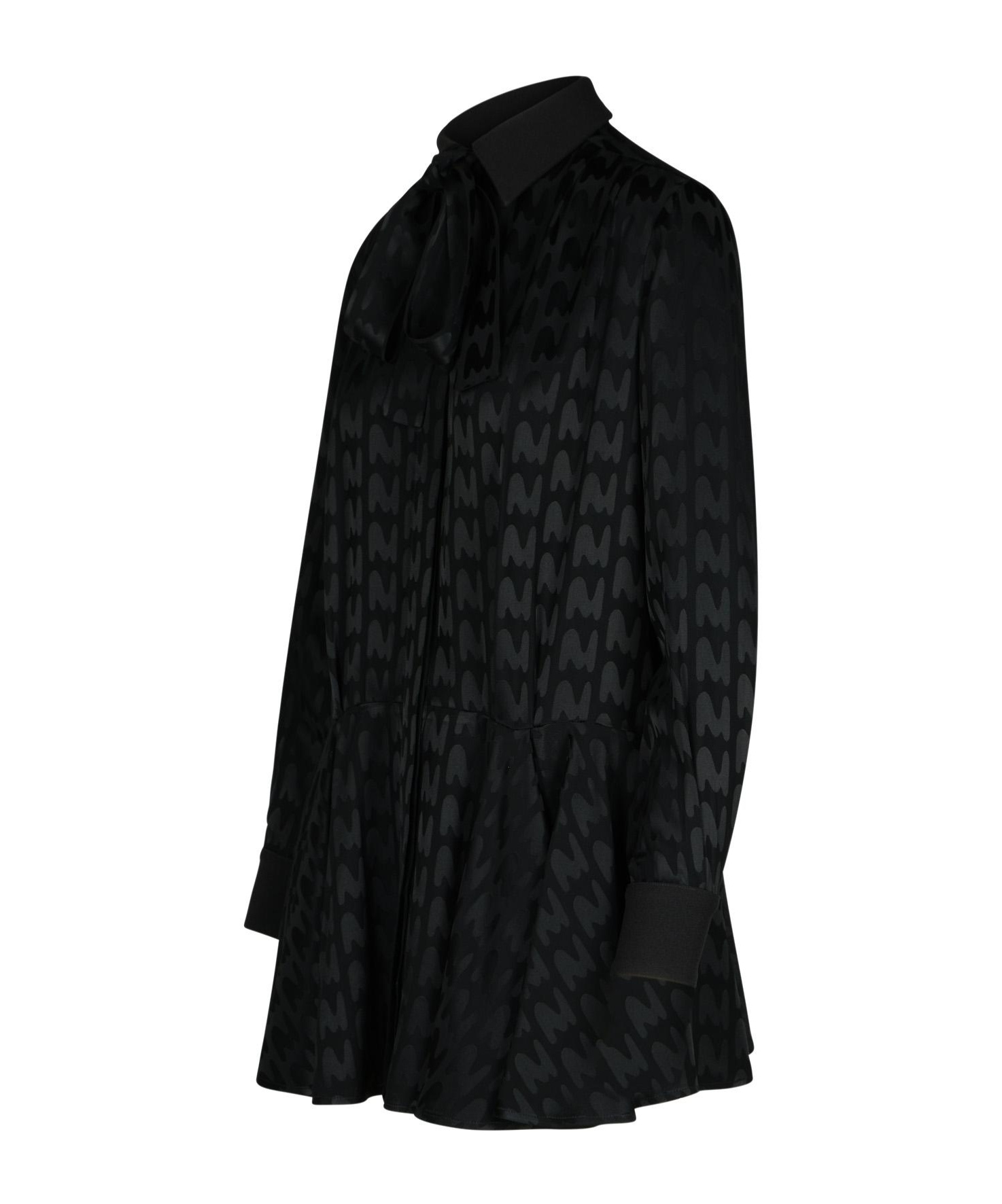 Msgm Black Satin Mini Dress With Themwave Motif In Black