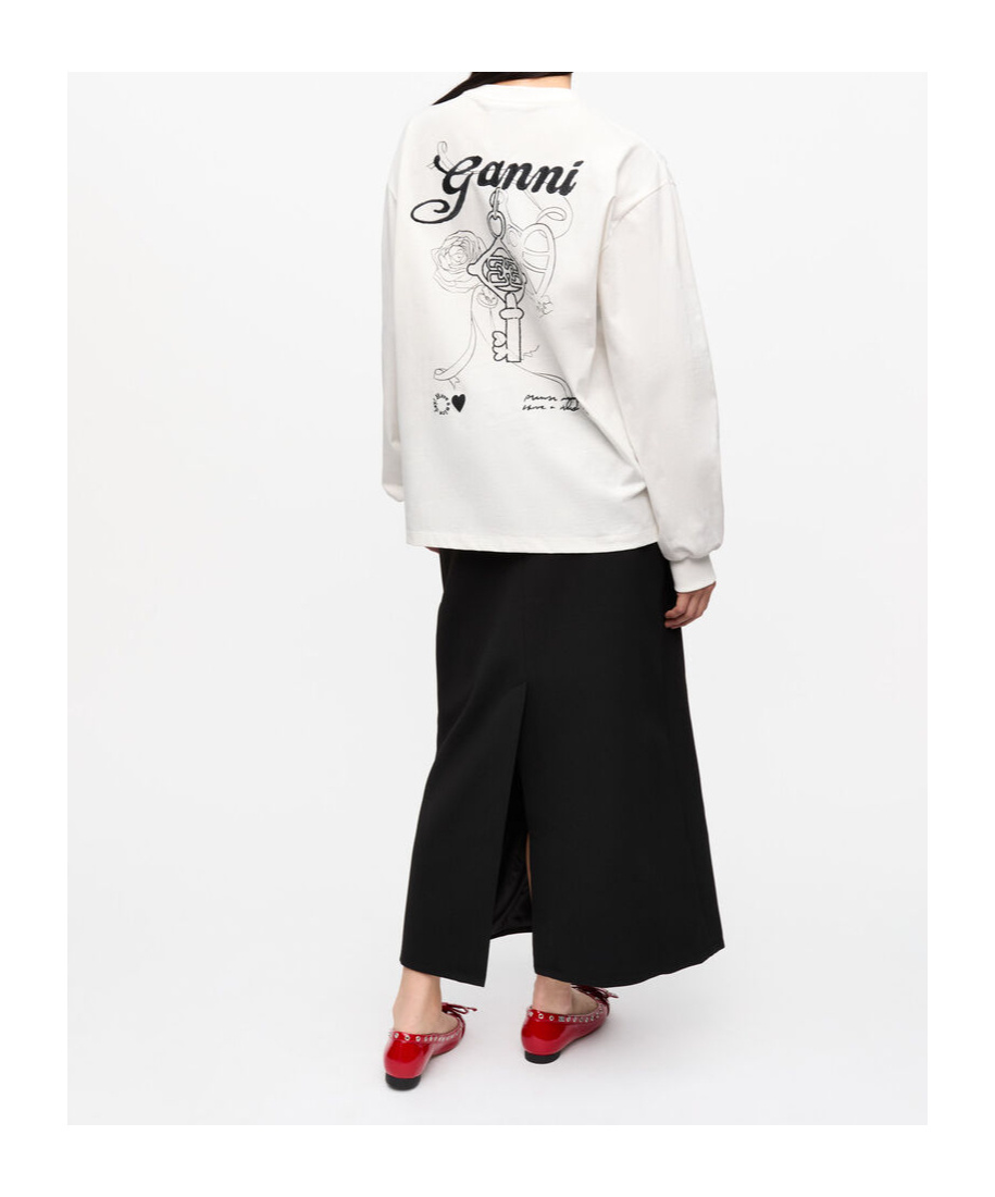 Shop Ganni White Re-cut Heavy Long Sleeve T-shirt