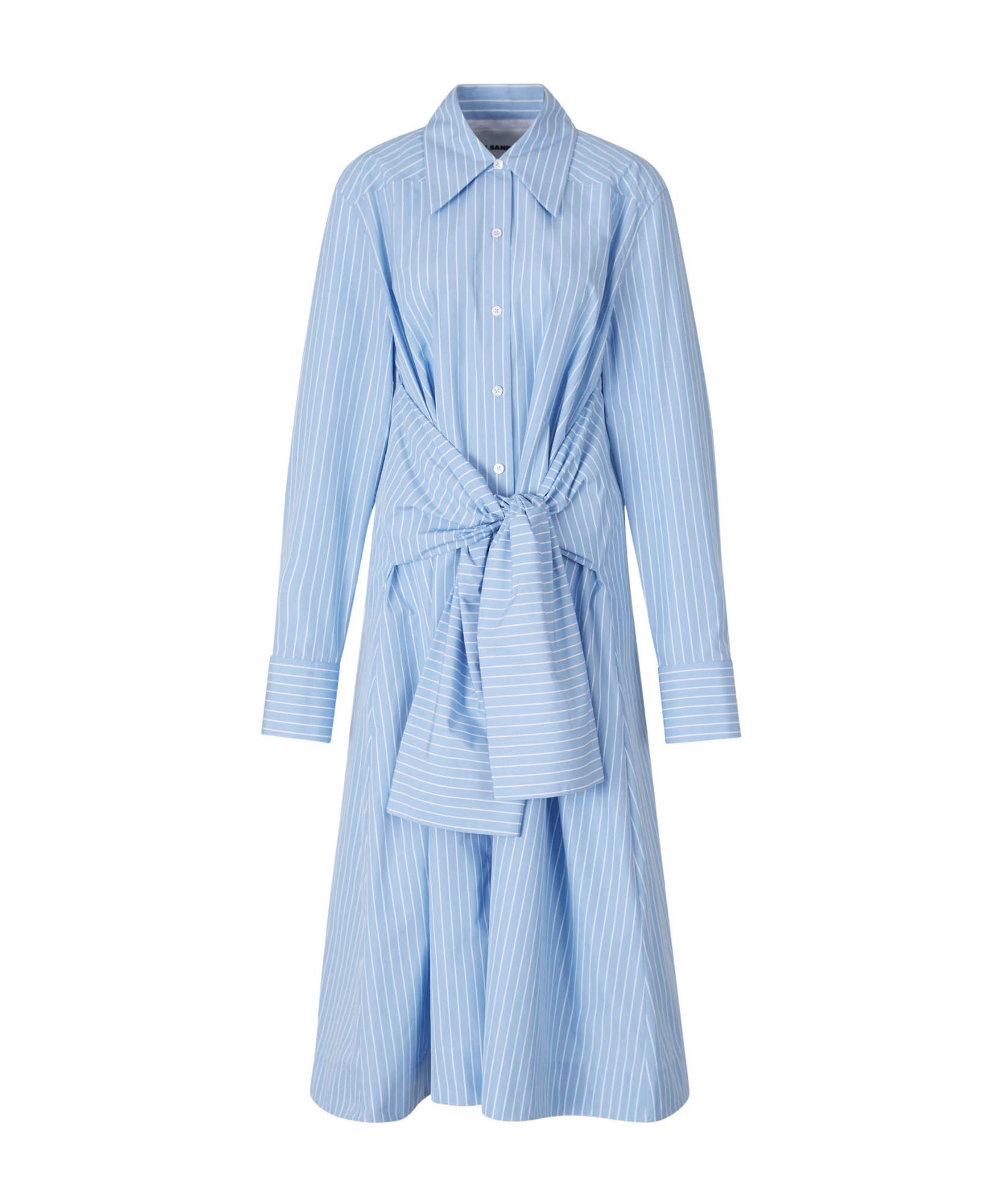 Jil Sander Belted Midi Dress With Classic Shirt Silhouette In Blue