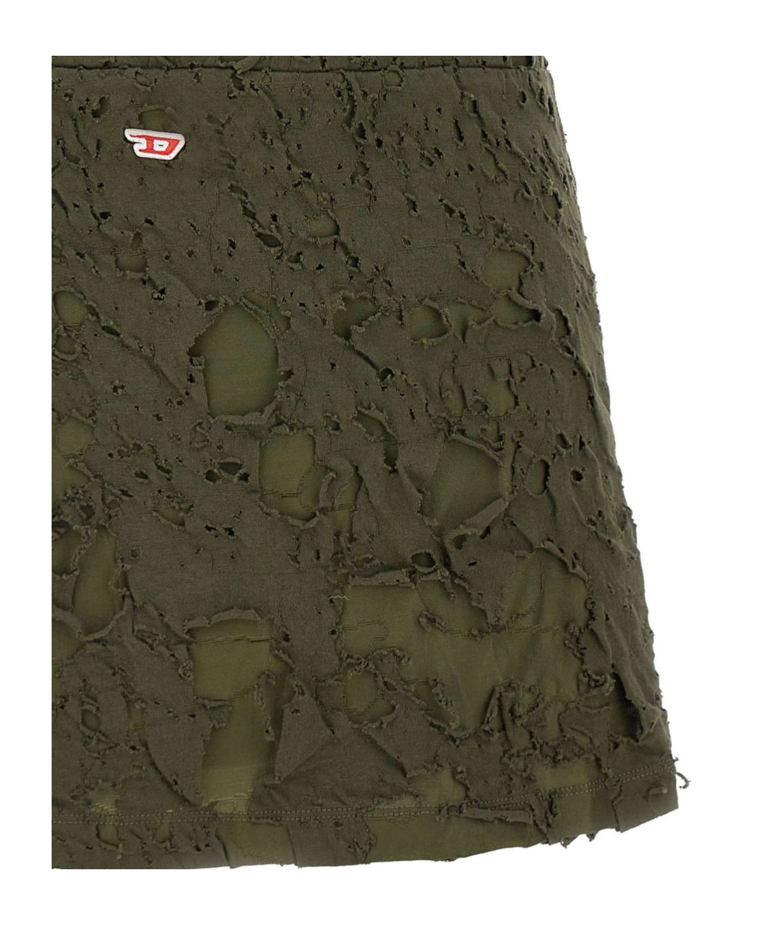 Diesel Logo-patch Distressed Mini Skirt In Green