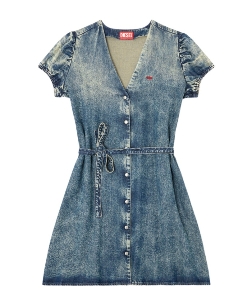 Diesel Puff-sleeves Buttoned-front Mini Day Dress In Blue