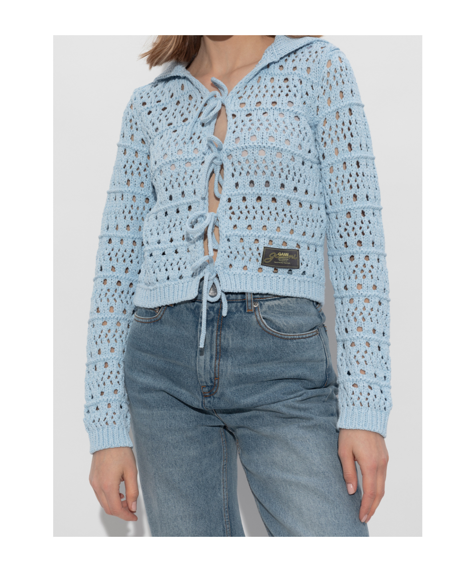 Ganni Blue Tie String Cardigan In Blue