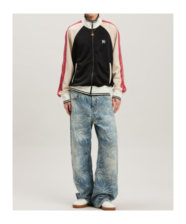 Palm Angels Monogram Embroidered High Neck Track Jacket In Black