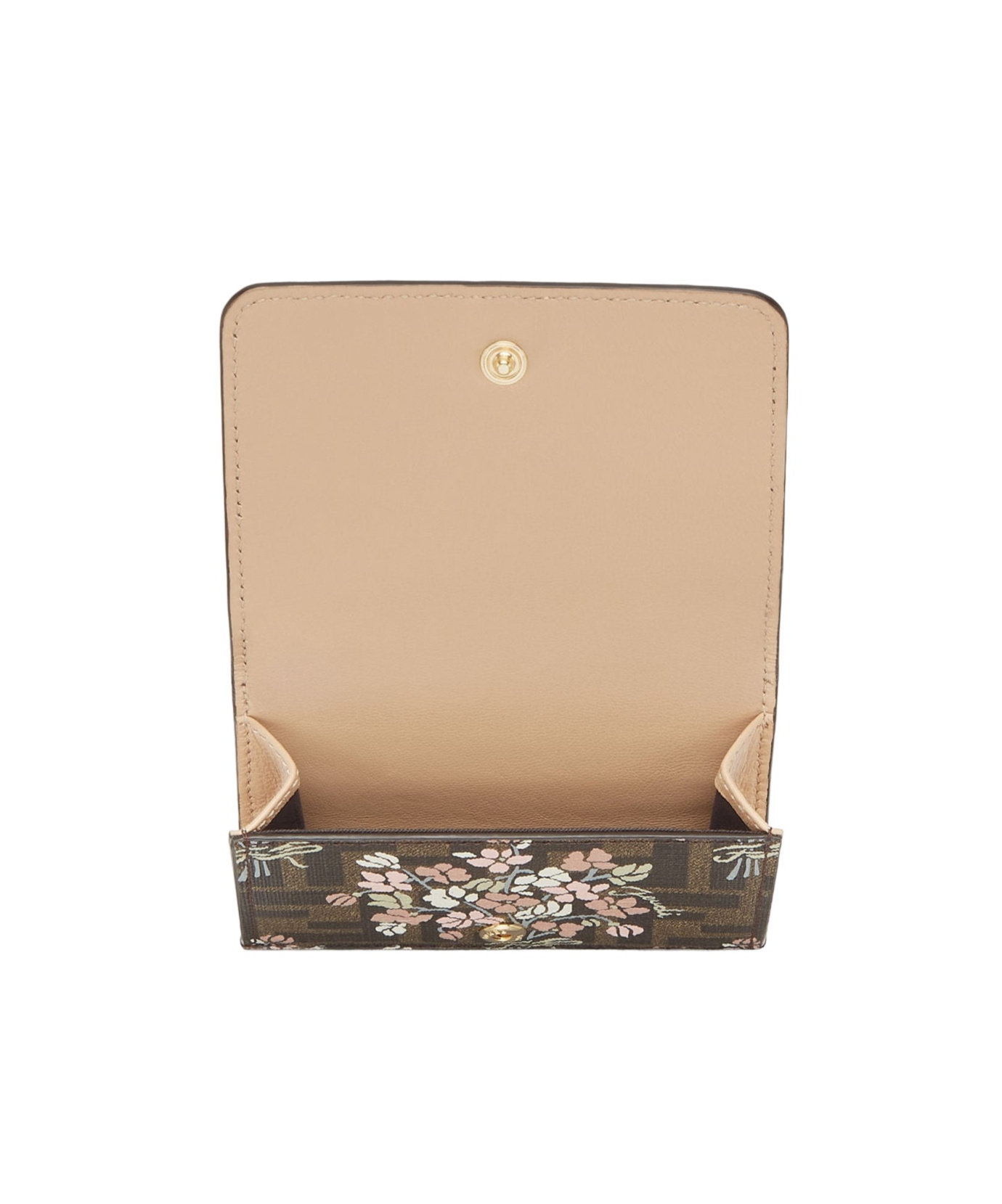 Fendi Flower Bouquet Ff Fabric Medium Tri-fold Wallet Accessories In Green