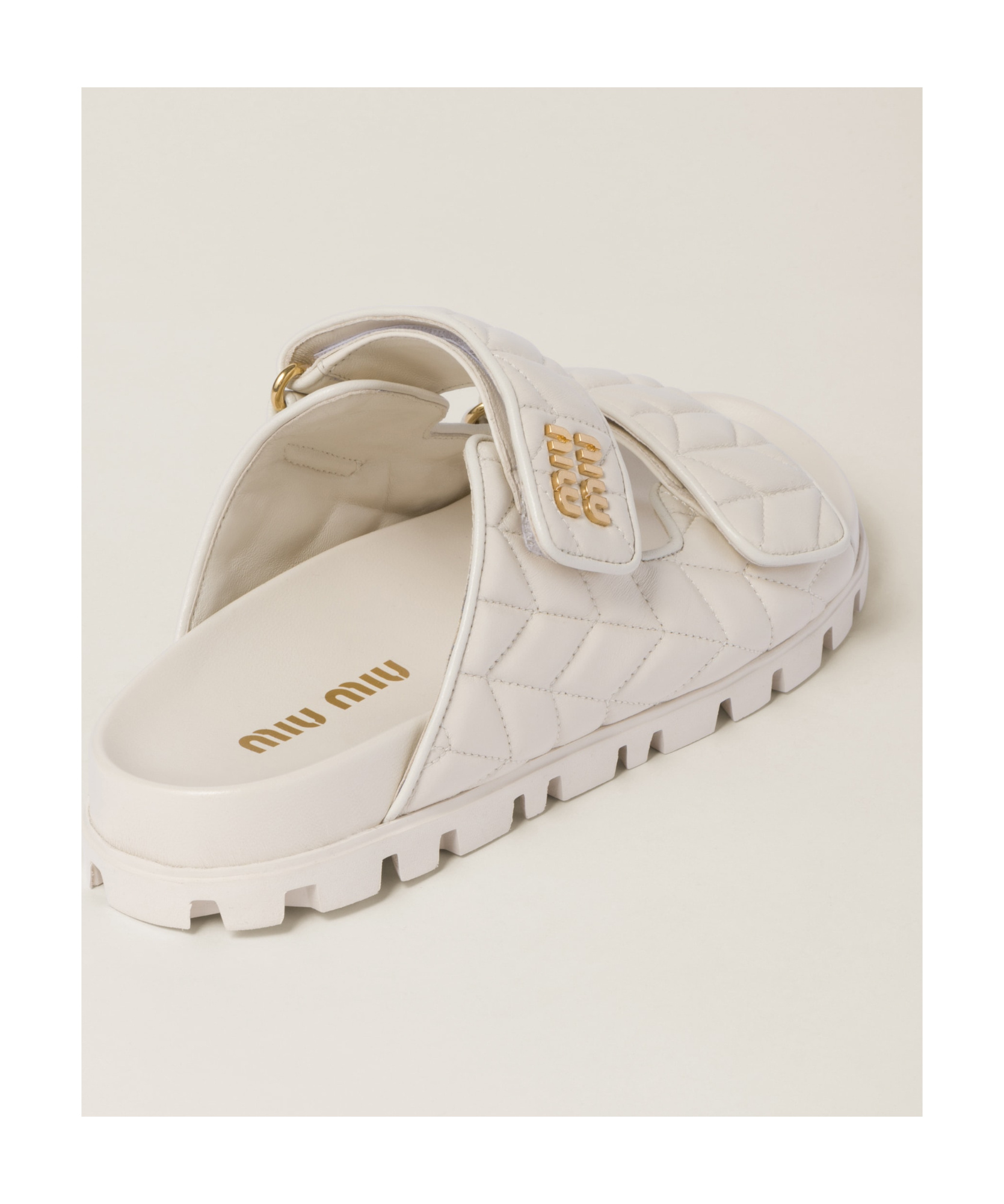 Miu Miu Nappa Leather Slippers Flat Sole In White