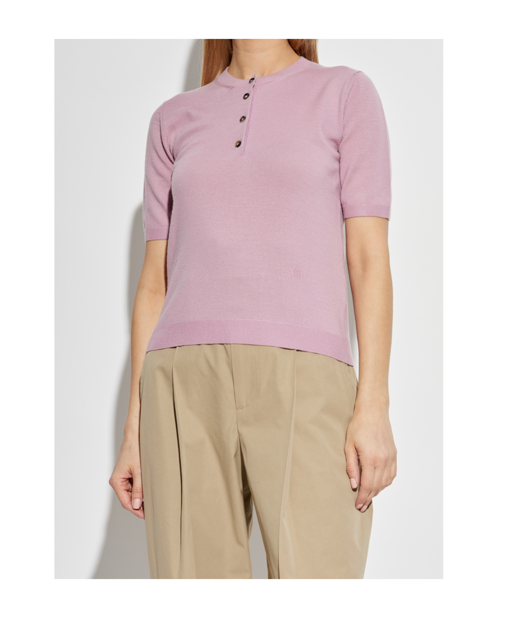 Bottega Veneta Short-sleeved Knit Top In Pink