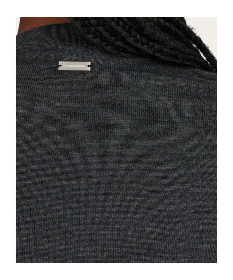 Ferragamo Satin Scarf Wool Sweater In Blue